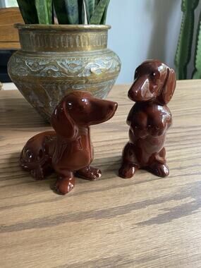 Vintage 1950s Marston California Pottery Dachshund Dogs Salt And Pepper Shakers